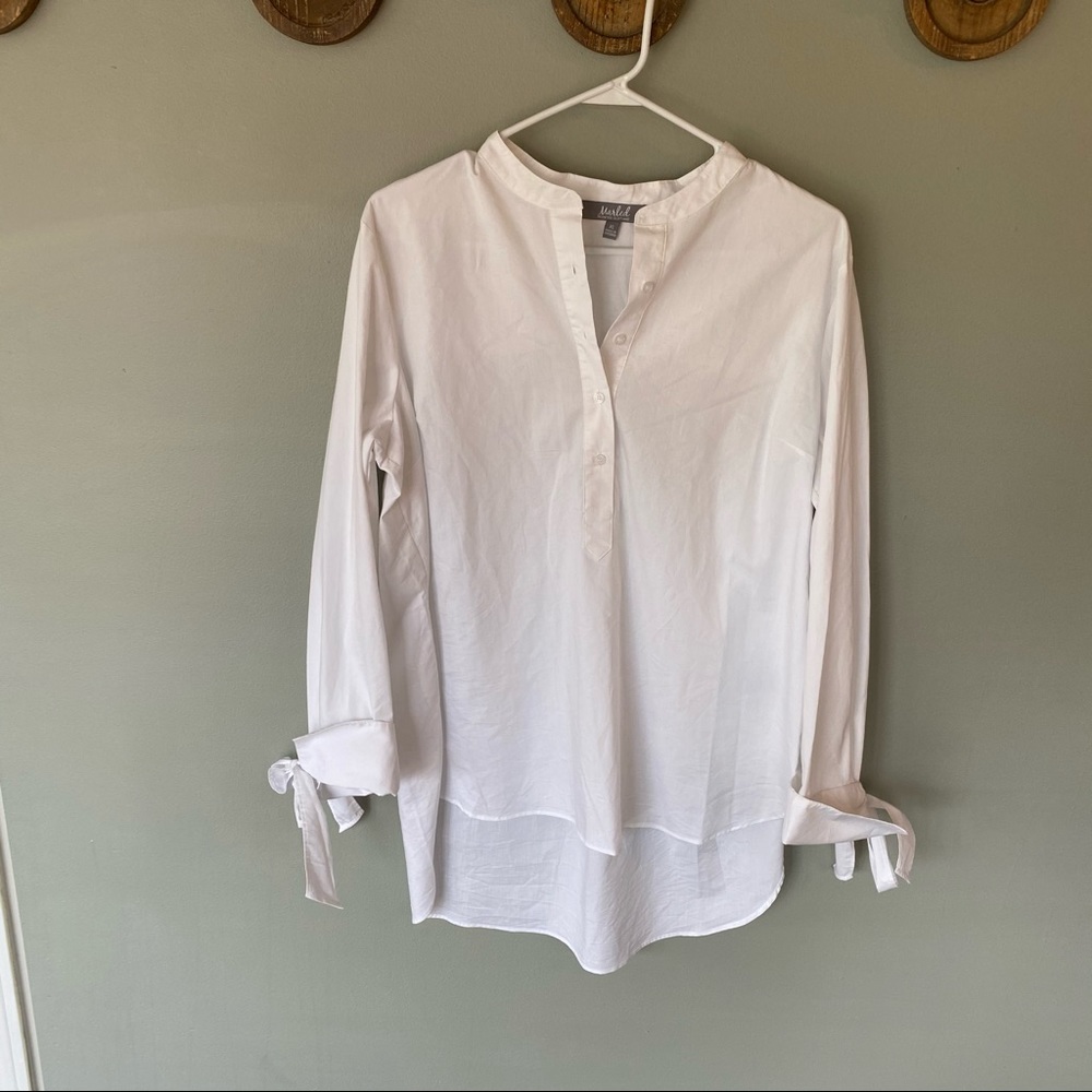 Marled white bow sleeve tunic top blouse size XL